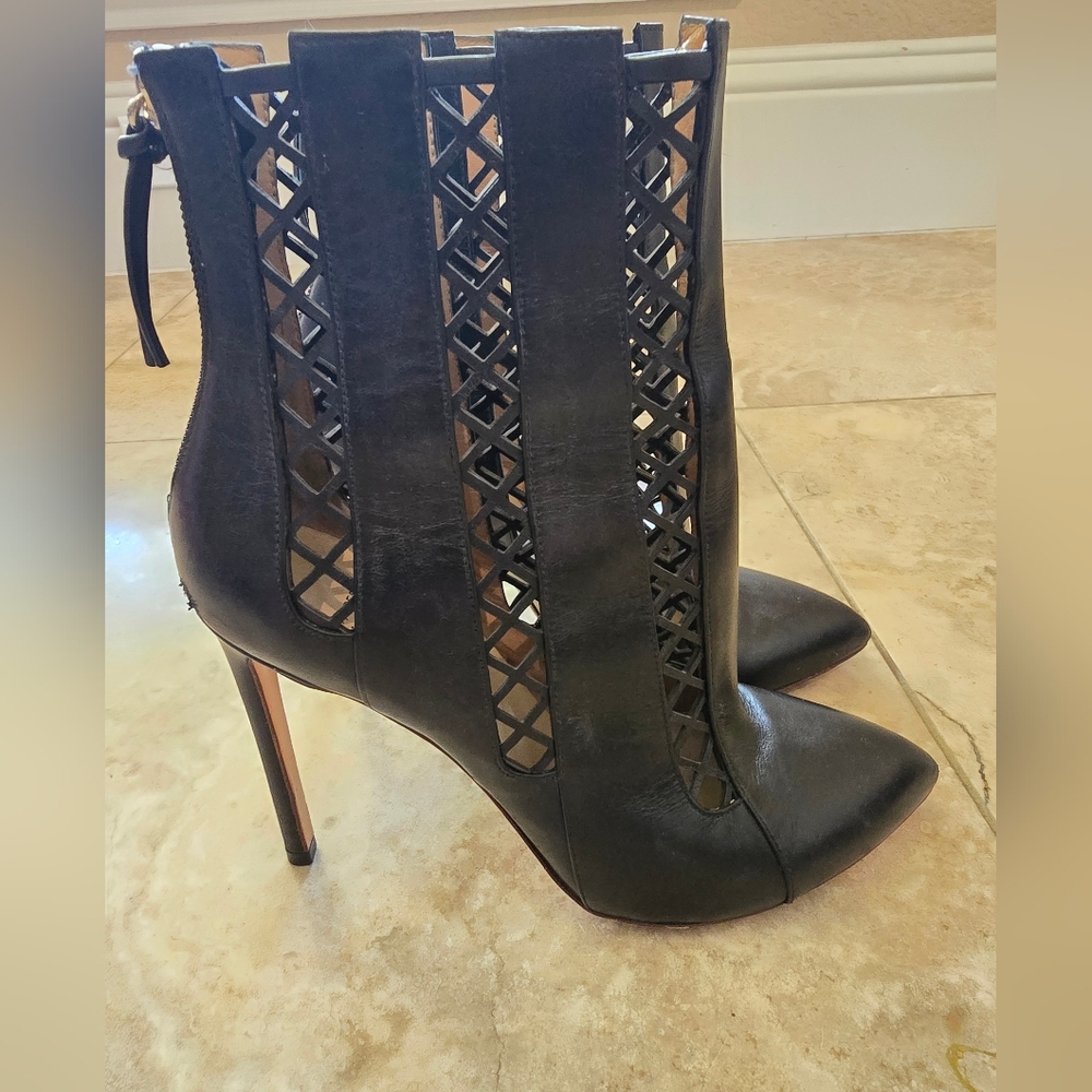 Francesco Russo Black Leather Booties Size 36